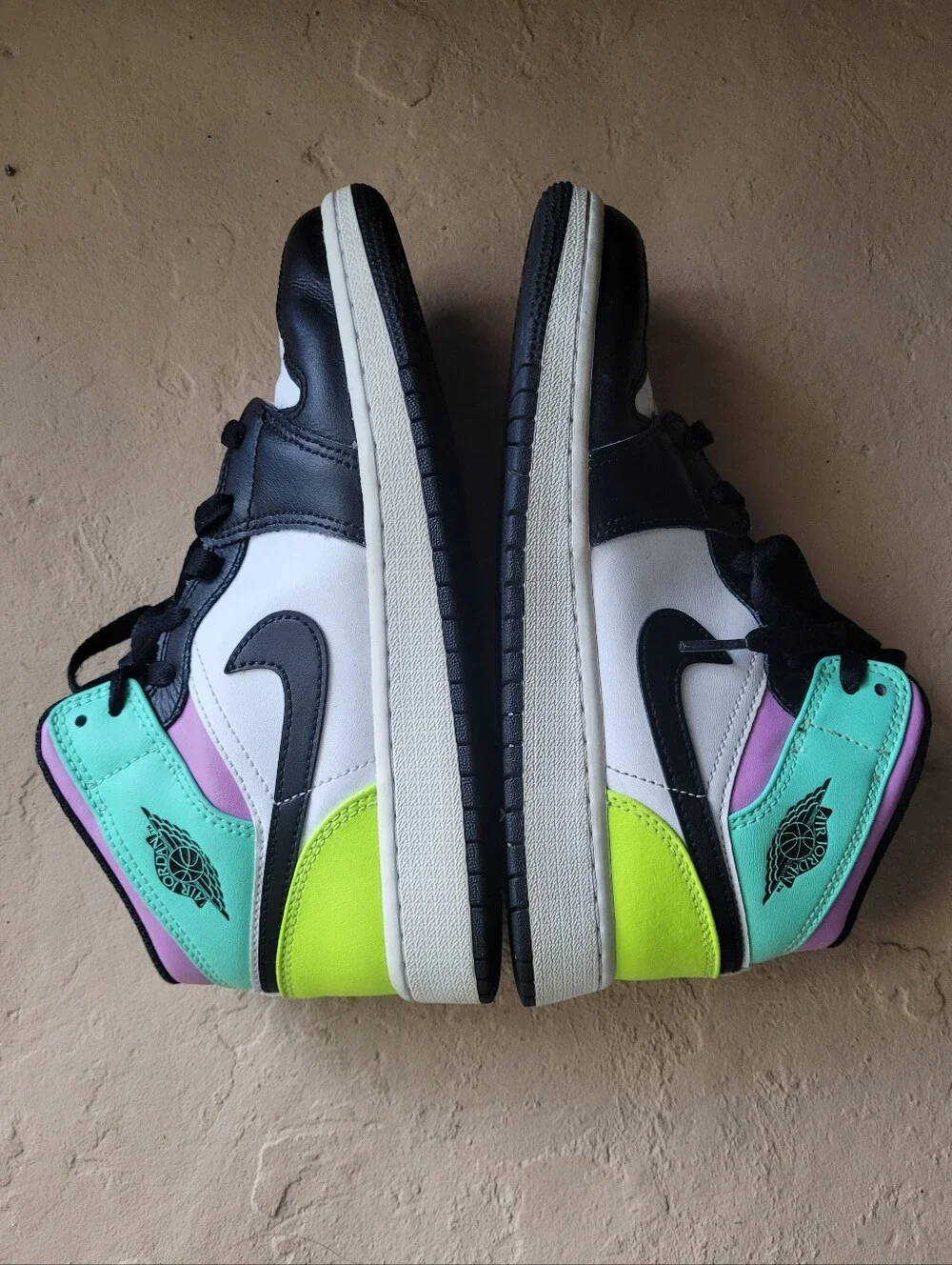 Nike Kids Air Jordan High Top Sneakers Black White Green Pink Neon